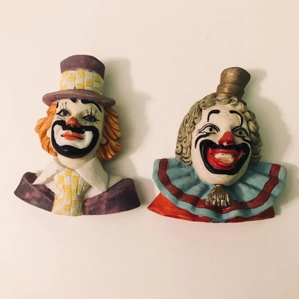 Vintage  Refrigerator Magnets Clowns Set of 2 Fridge Magnets